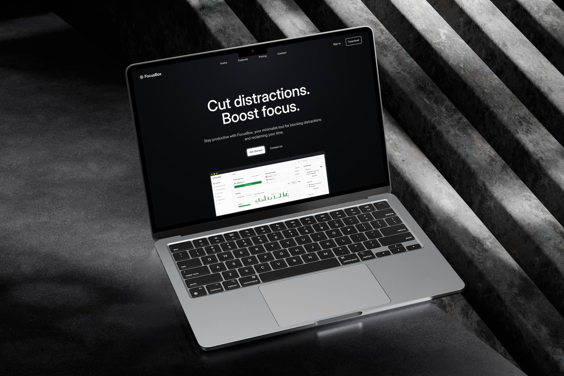 Focus app landing page view